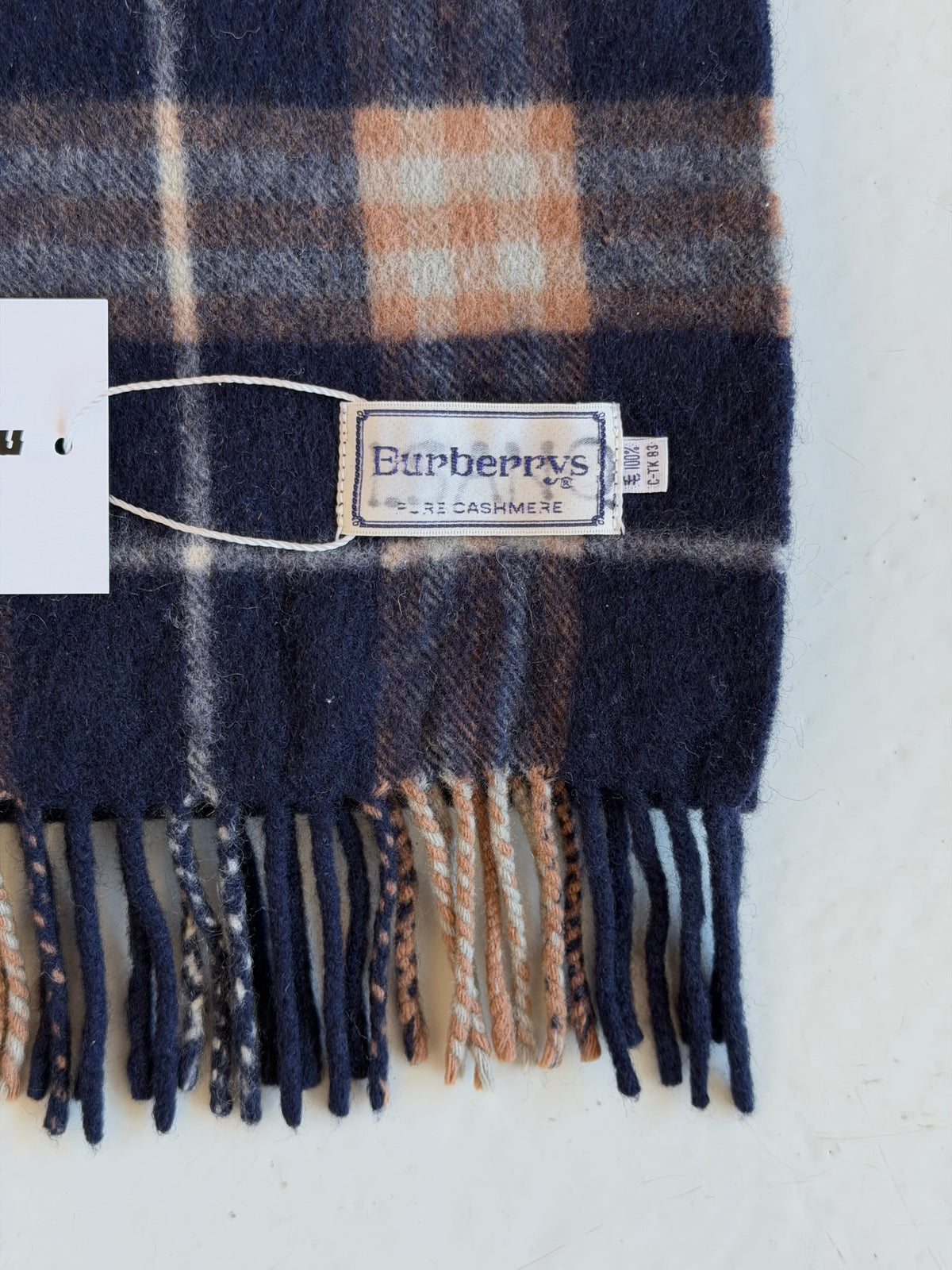Vintage Burberry navy blue nova check cashmere scarf