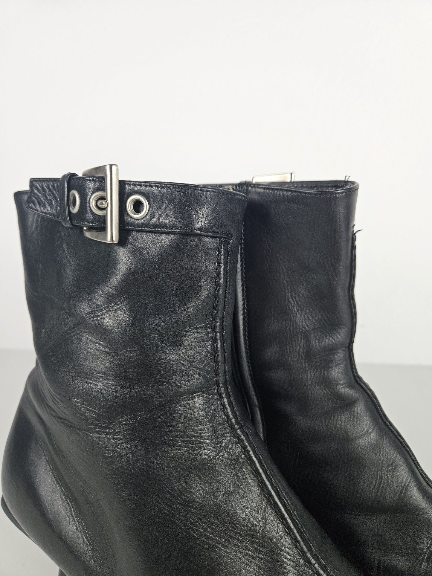 Archive Prada lamb leather kitten heel buckled ankle boots