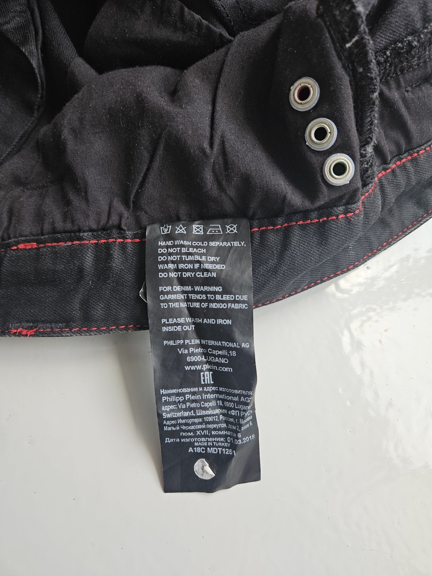 Philipp Plein born&raised distressed waxed biker denim
