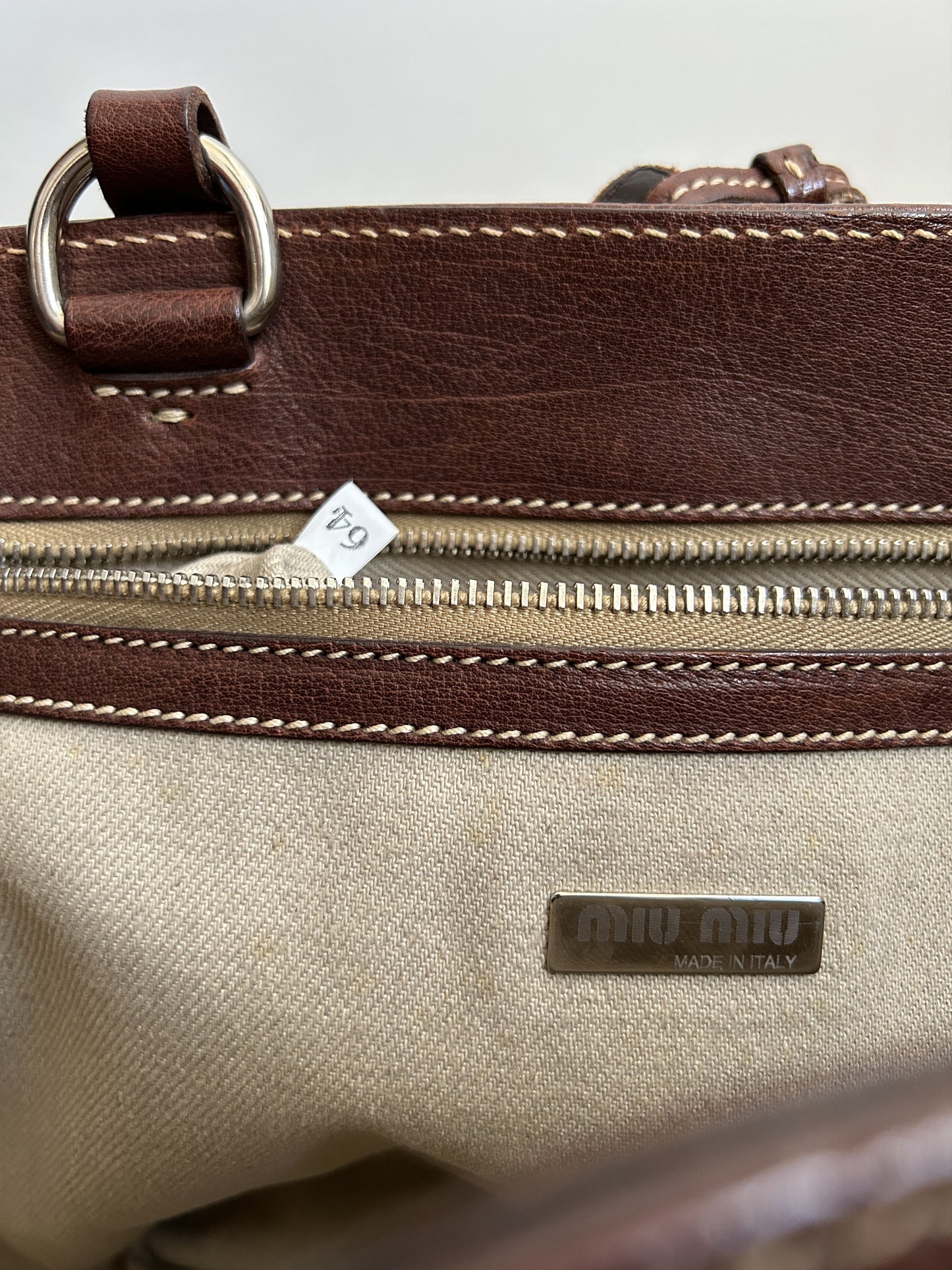 Vintage 90s archive miu miu raffia and leather tote bag