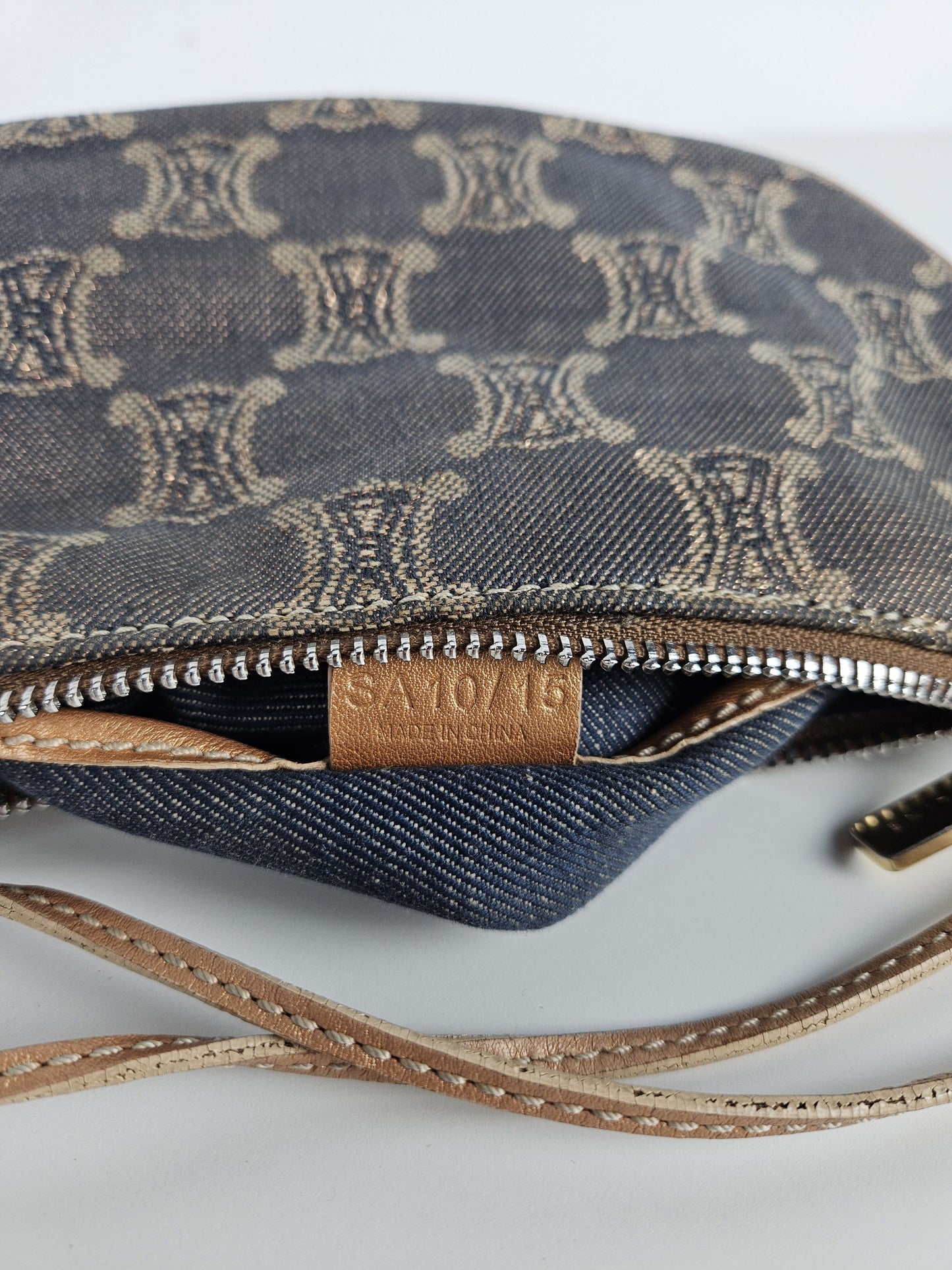 Vintage celine triomphe denim mini handbag pochette baguette