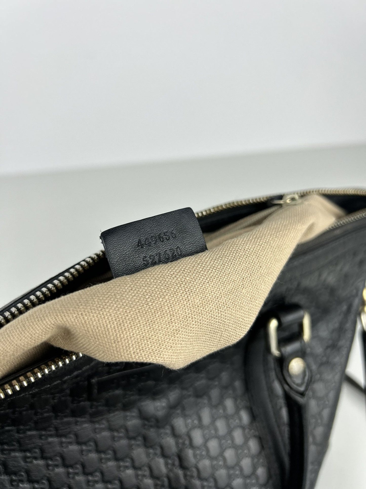 Gucci microguccissima black leather top zip handbag