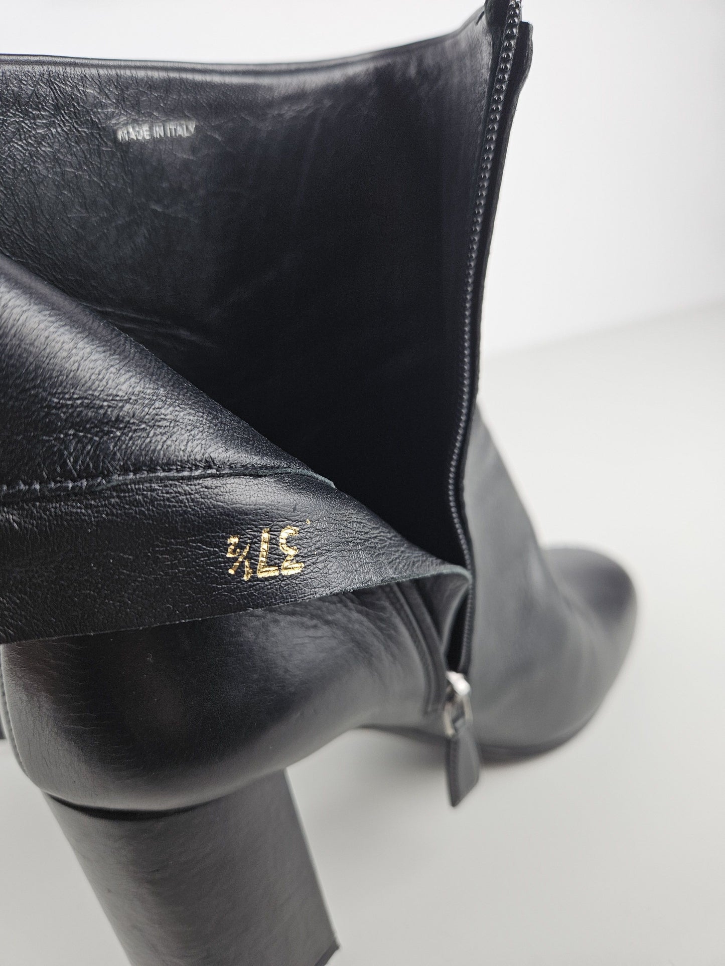 Prada calf leather side zip block heel ankle boots