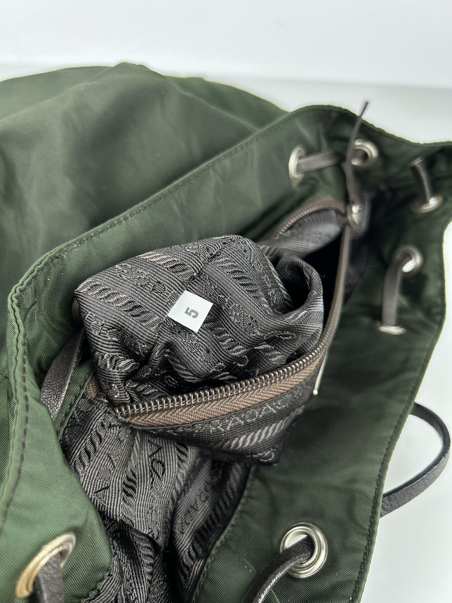 Vintage Prada nylon and leather triangle logo cargo backpack