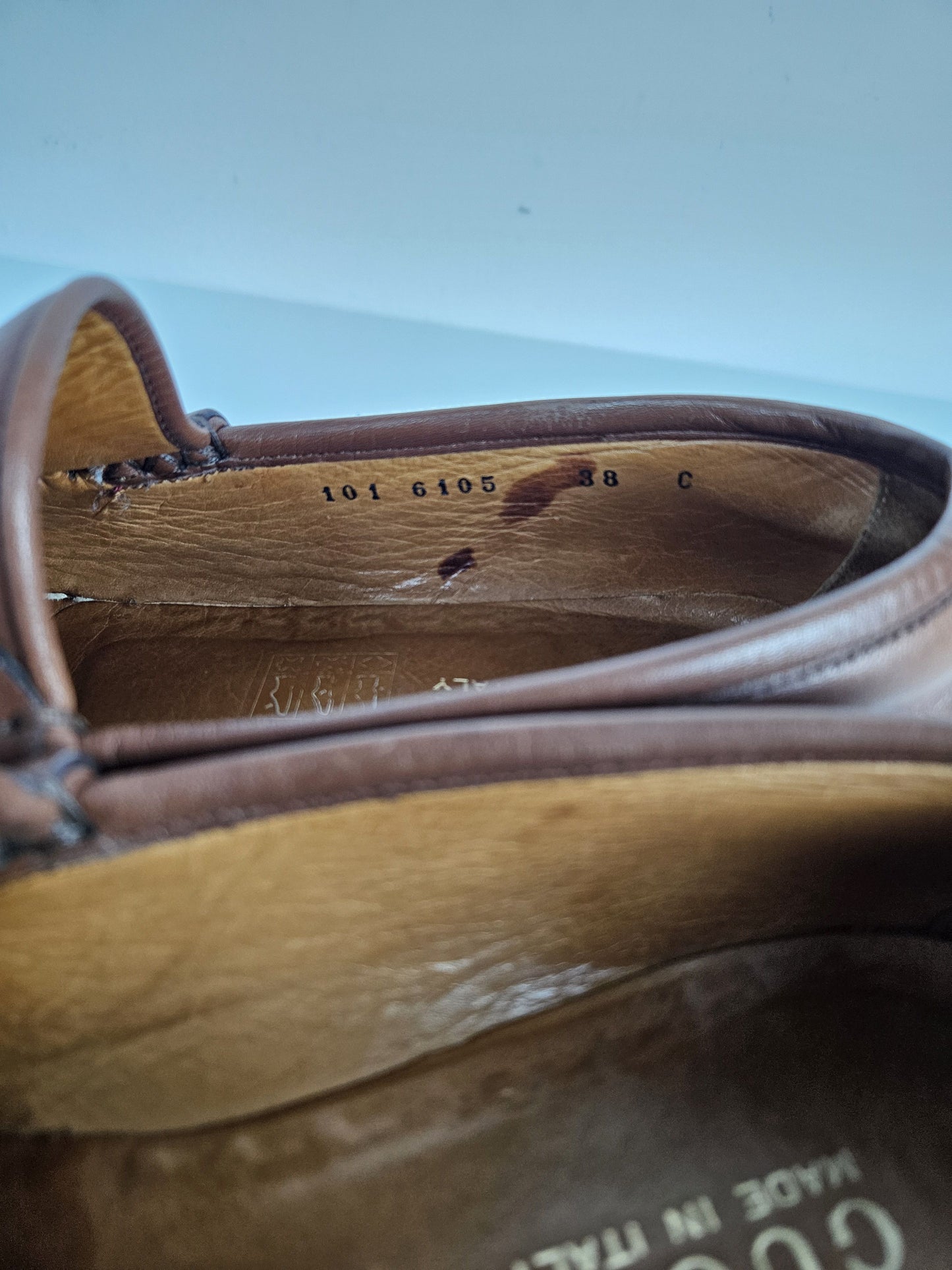 Vintage Gucci leather horsebit loafers with notched thick sole