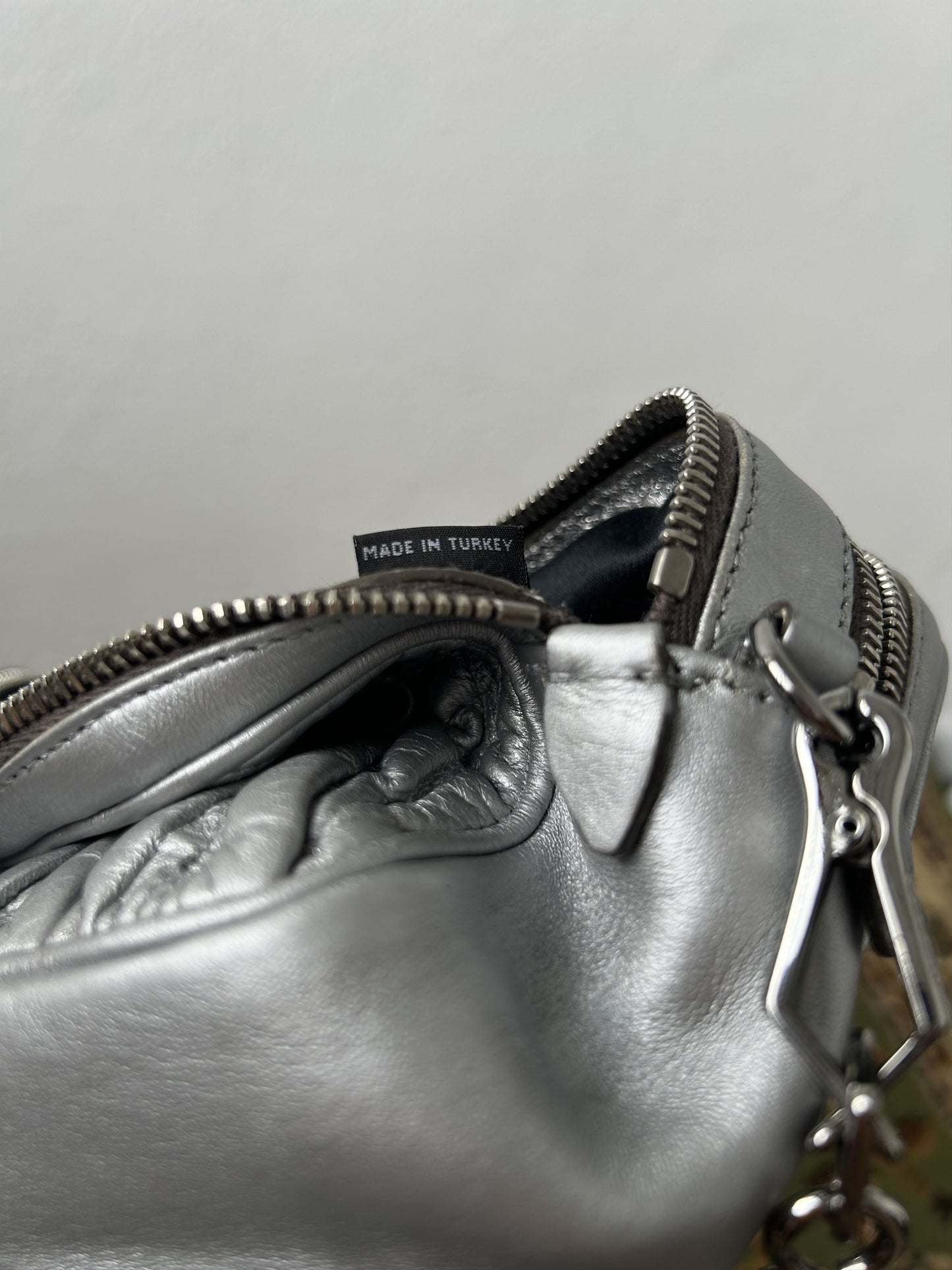 Miu miu matelasse pleated leather silver small crossbody bag