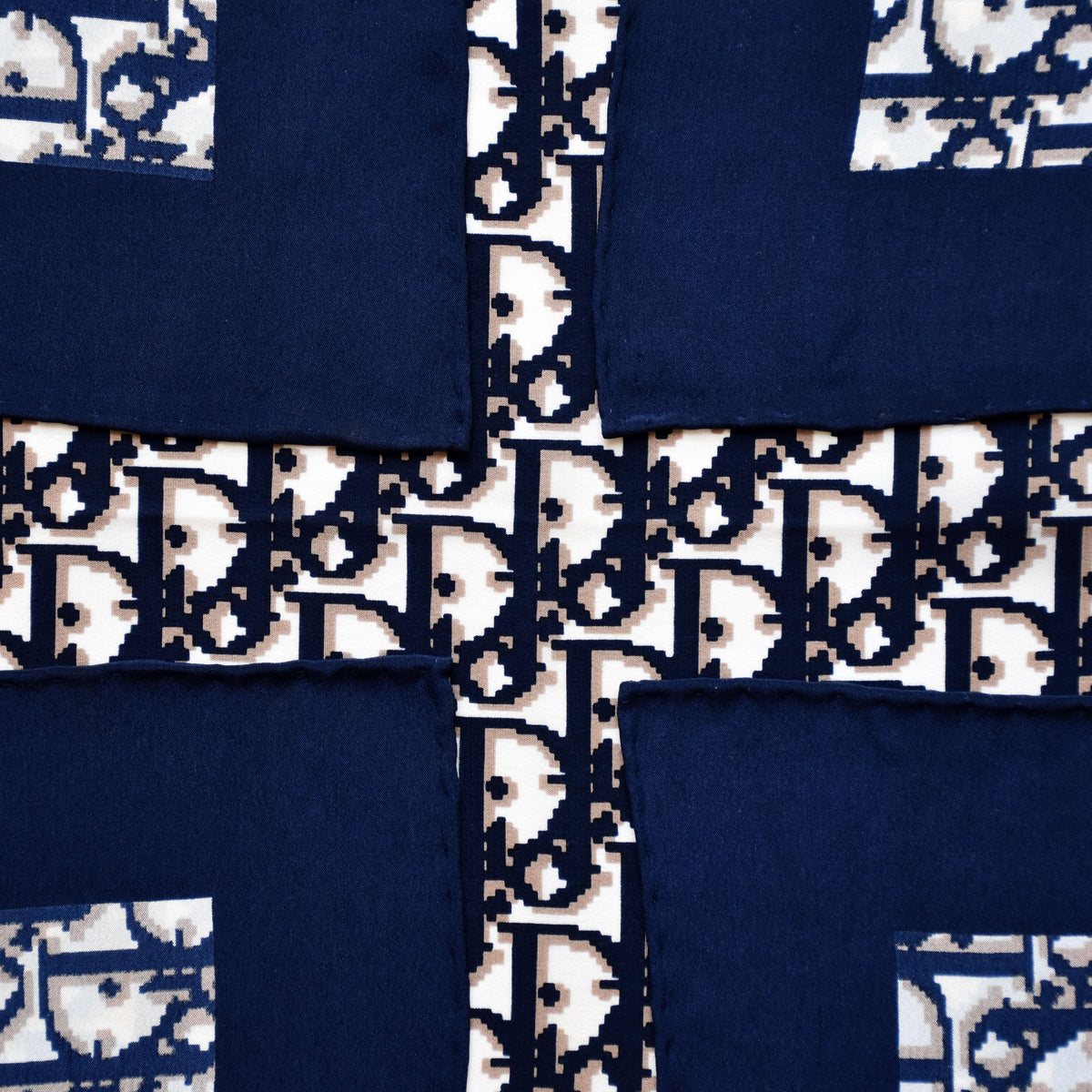 Vintage Dior trotter silk scarf navy & beige