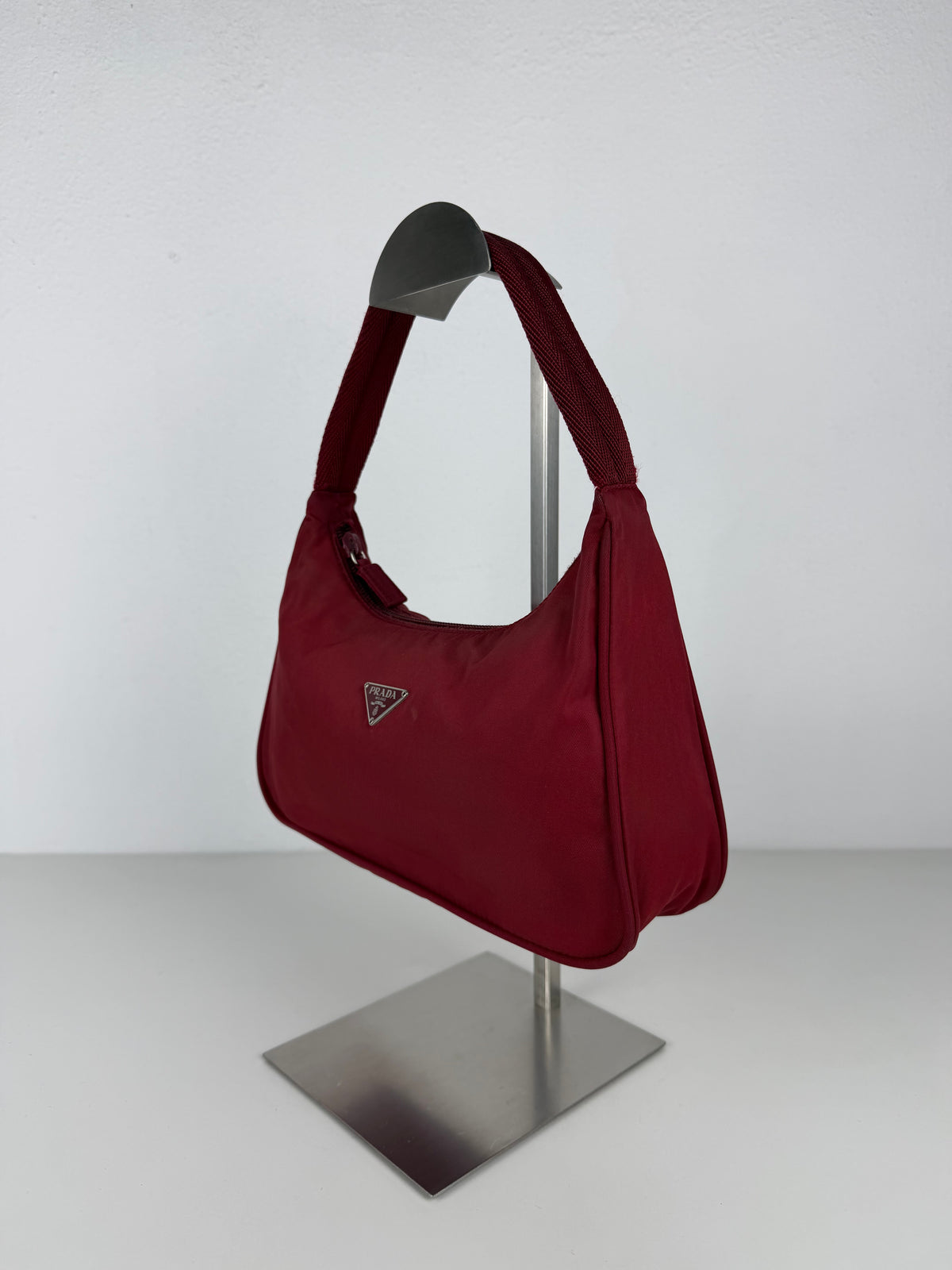 Vintage prada tessuto nylon triangle logo mini hobo bag