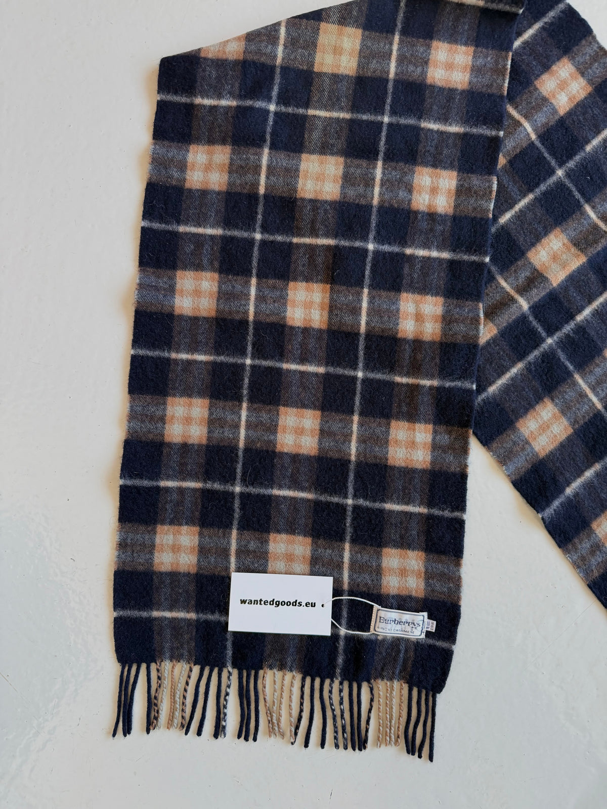 Vintage Burberry navy blue nova check cashmere scarf