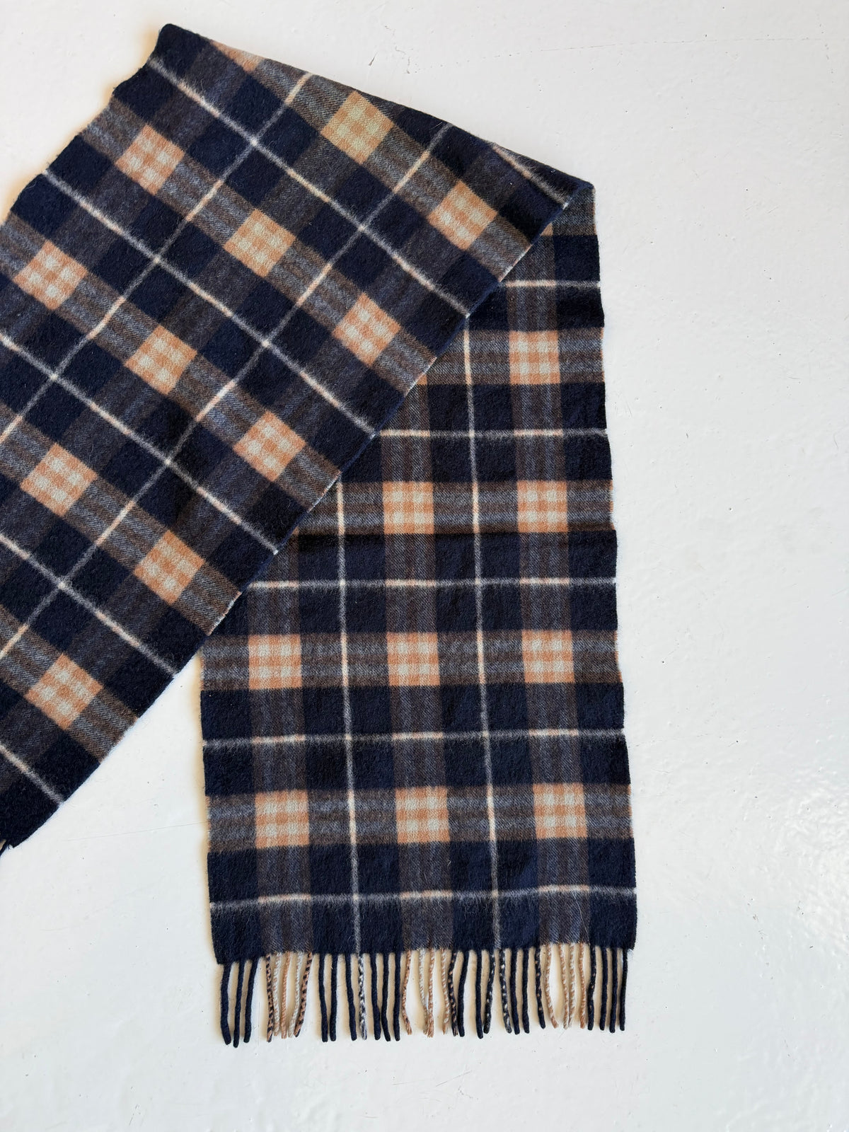 Vintage Burberry navy blue nova check cashmere scarf