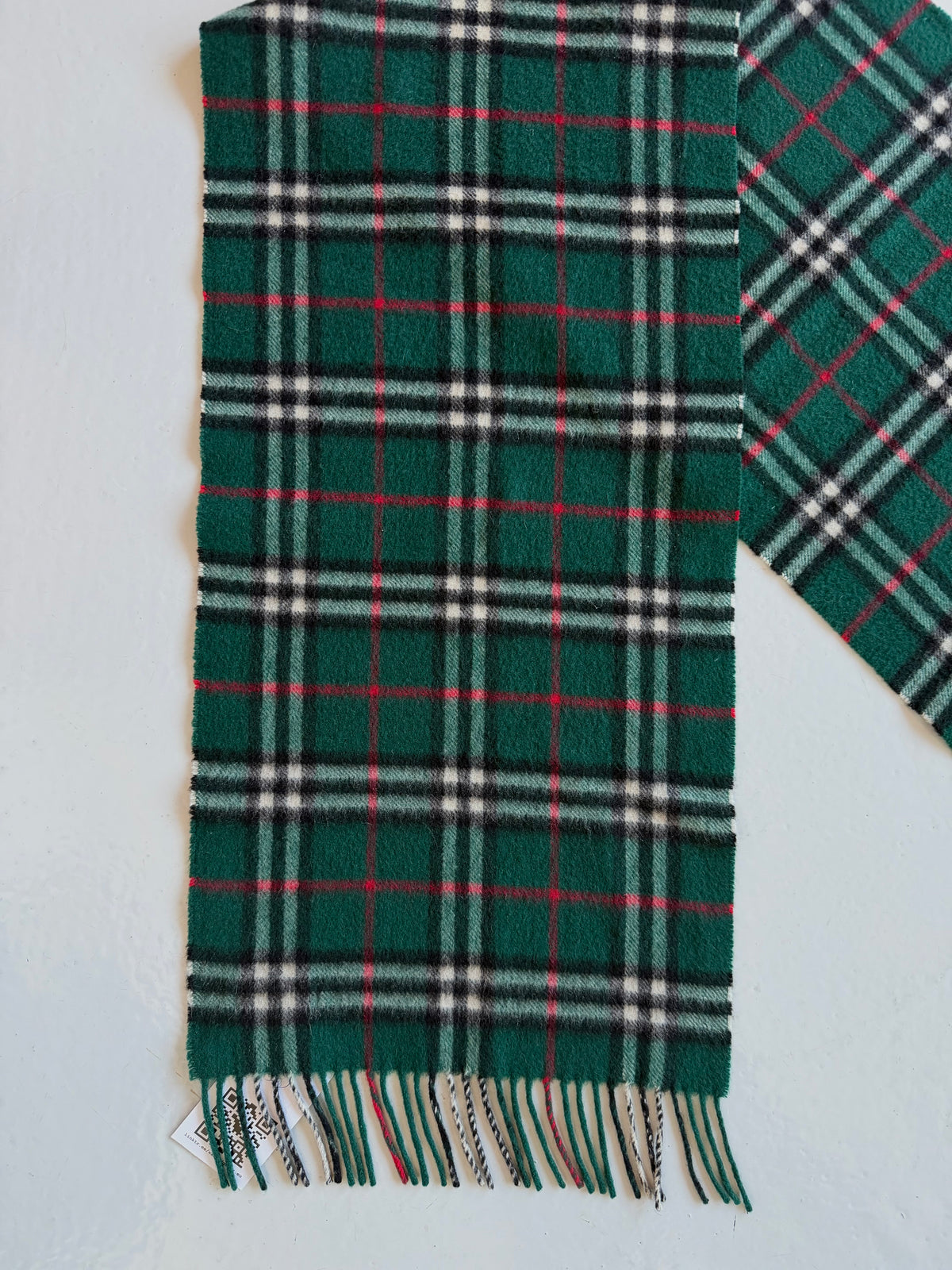 Vintage Burberry green nova check cashmere scarf