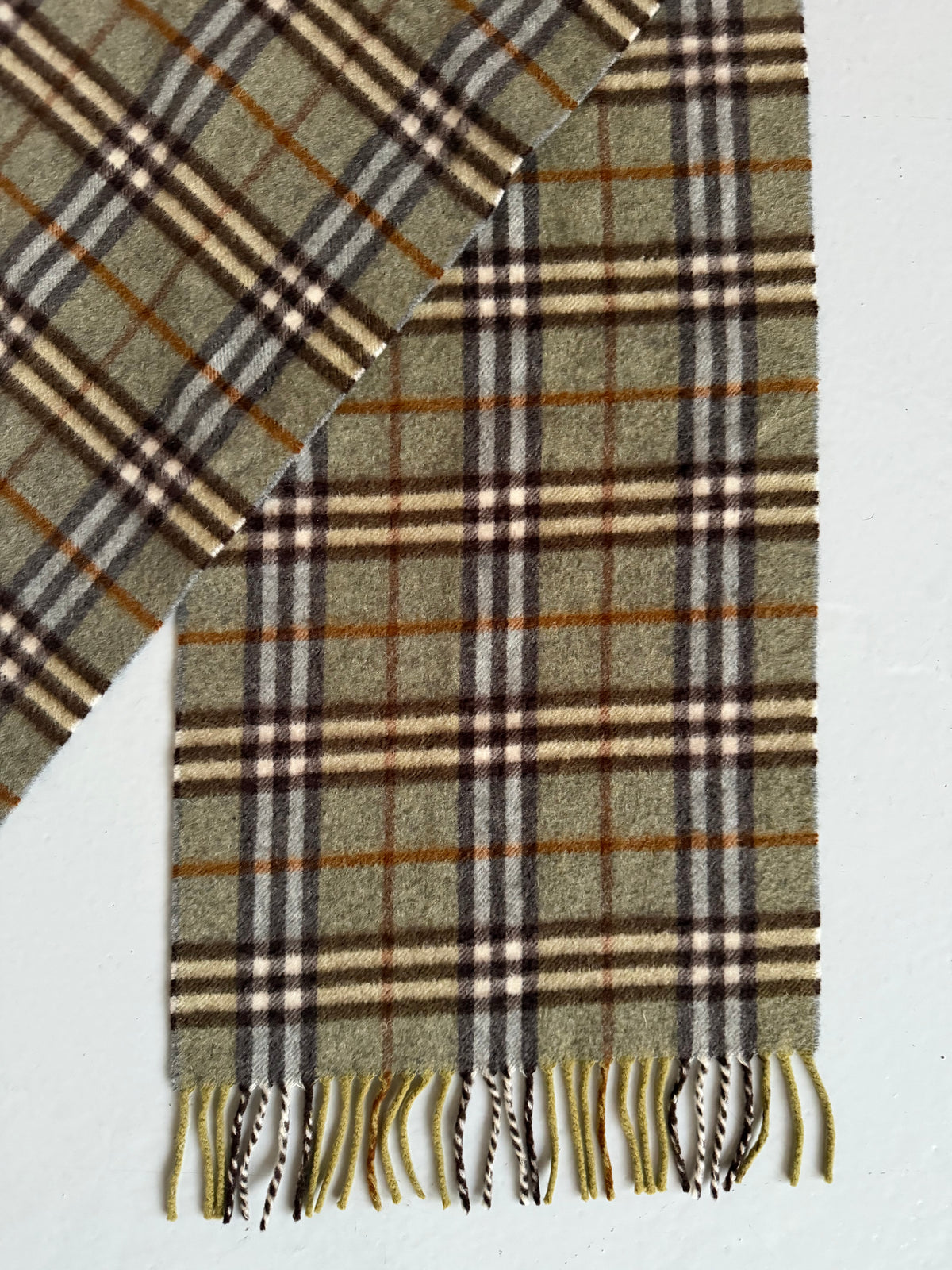 Vintage Burberry sage green nova check cashmere scarf