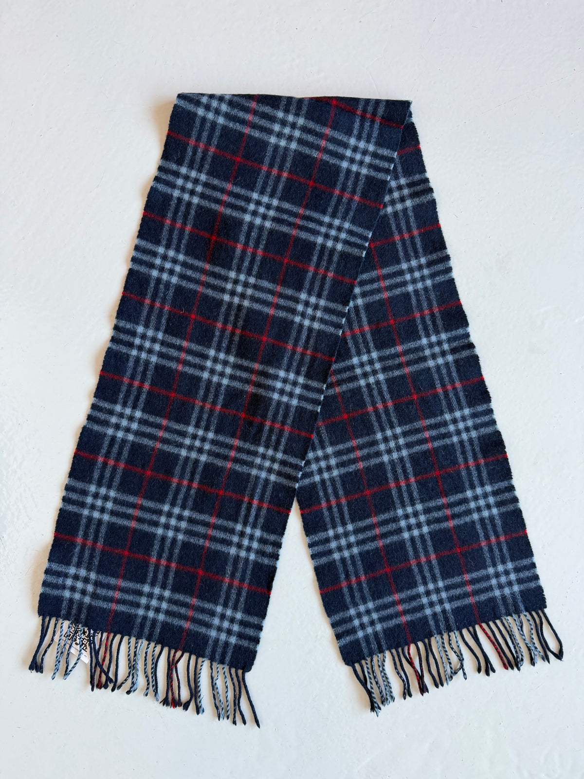 Vintage Burberry navy blue nova check wool scarf