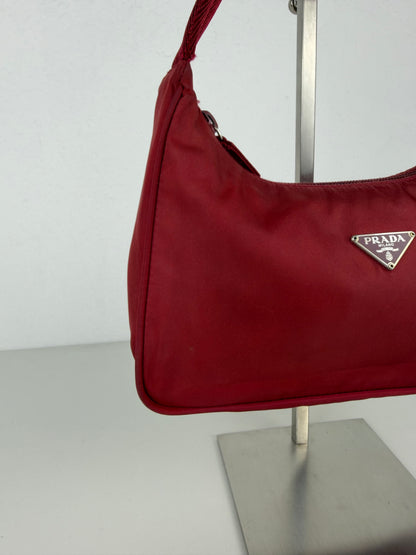 Vintage prada tessuto nylon triangle logo mini hobo bag