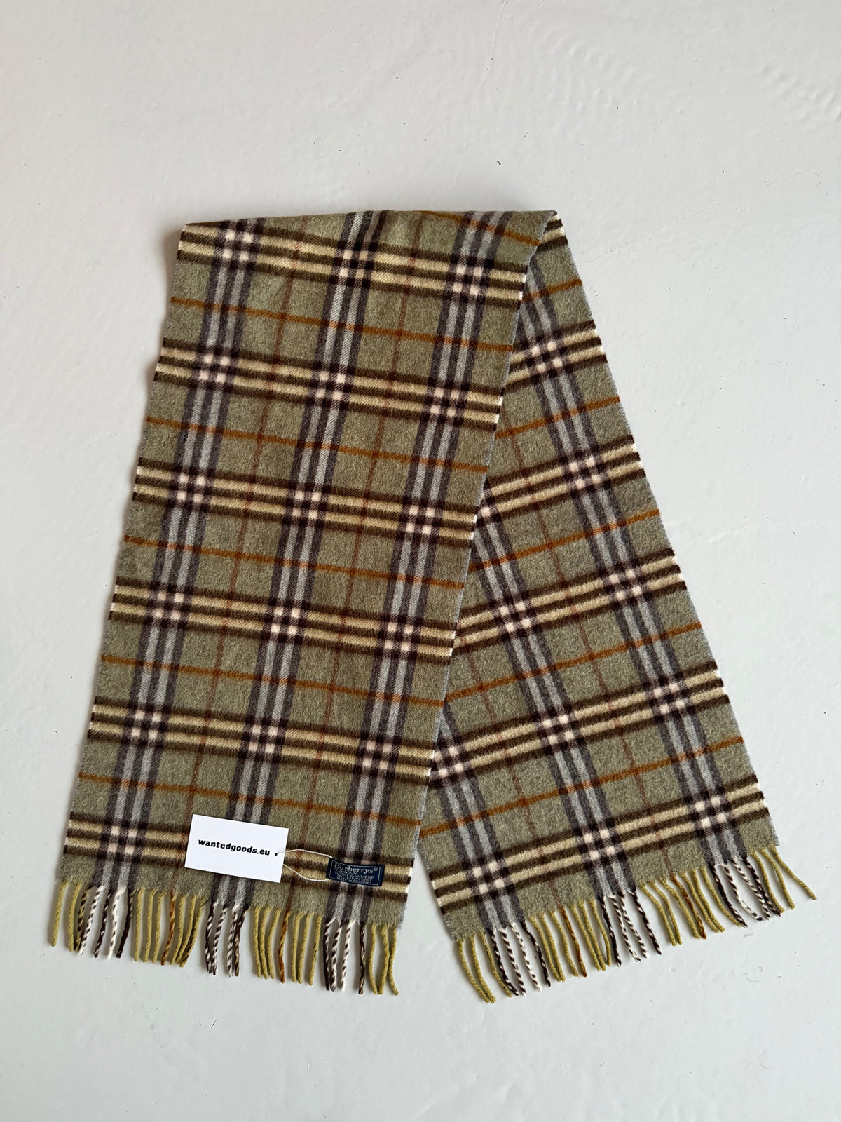 Vintage Burberry sage green nova check cashmere scarf