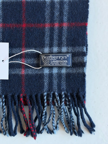 Vintage Burberry navy blue nova check wool scarf