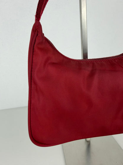 Vintage prada tessuto nylon triangle logo mini hobo bag