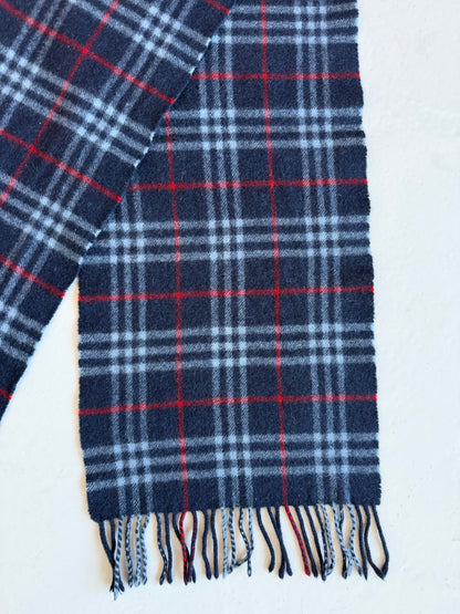 Vintage Burberry navy blue nova check wool scarf