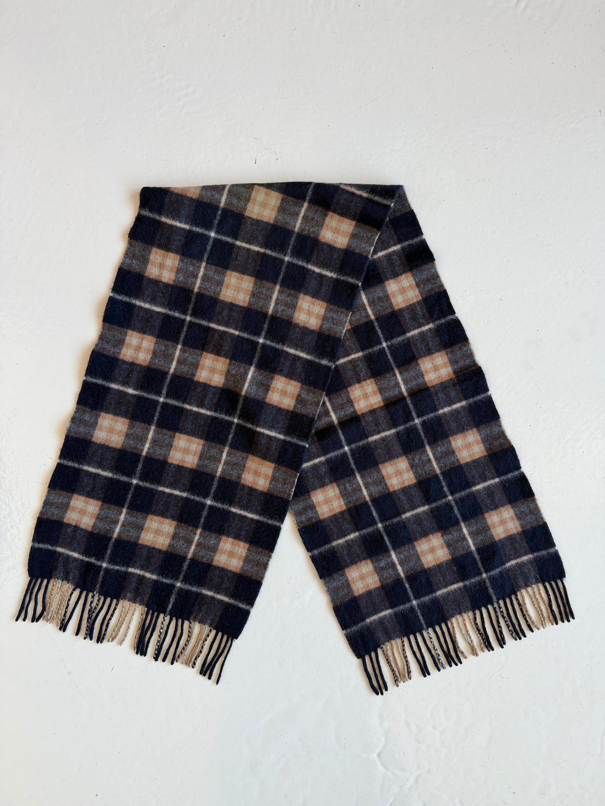 Vintage Burberry navy blue nova check cashmere scarf