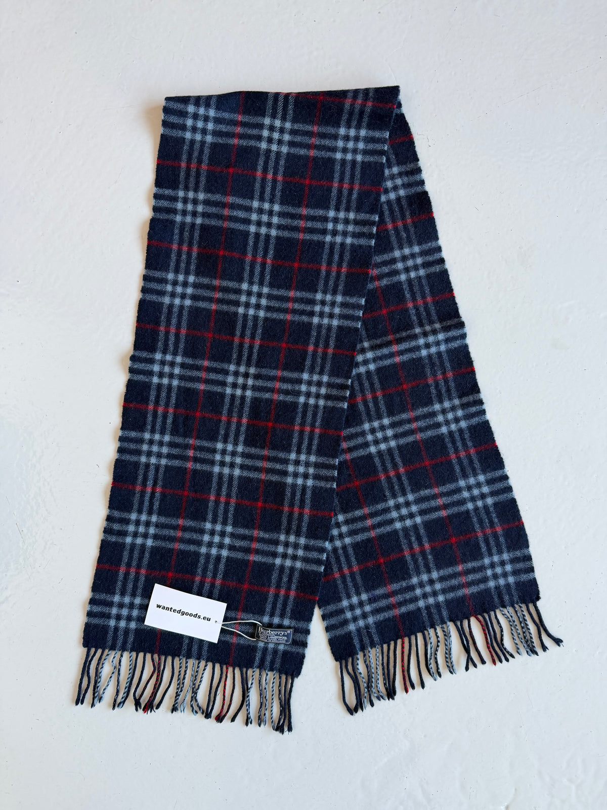 Vintage Burberry navy blue nova check wool scarf