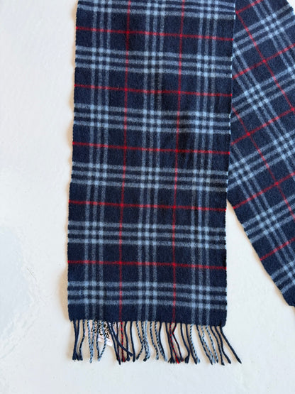 Vintage Burberry navy blue nova check wool scarf