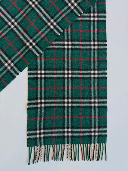 Vintage Burberry green nova check cashmere scarf