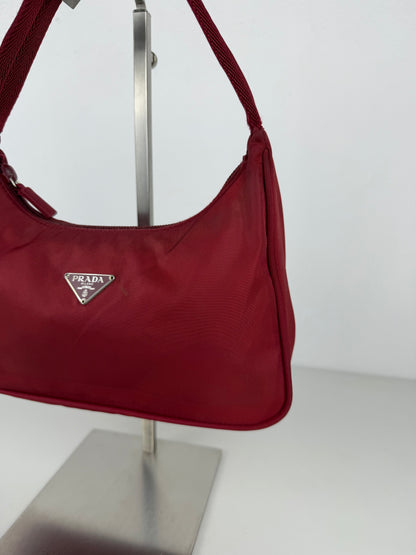 Vintage prada tessuto nylon triangle logo mini hobo bag