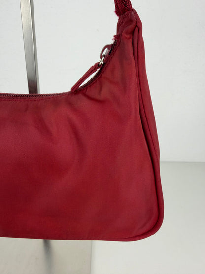 Vintage prada tessuto nylon triangle logo mini hobo bag