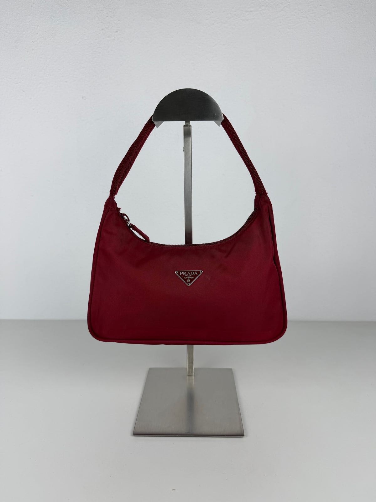 Vintage prada tessuto nylon triangle logo mini hobo bag