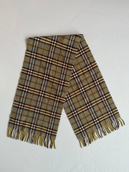 Vintage Burberry sage green nova check cashmere scarf