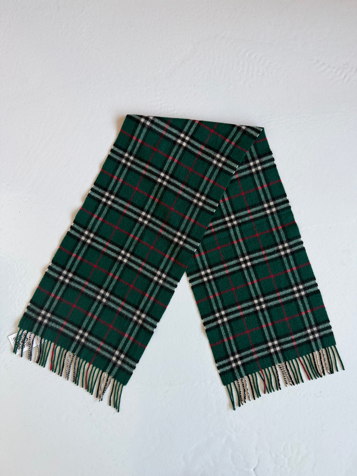 Vintage Burberry green nova check cashmere scarf
