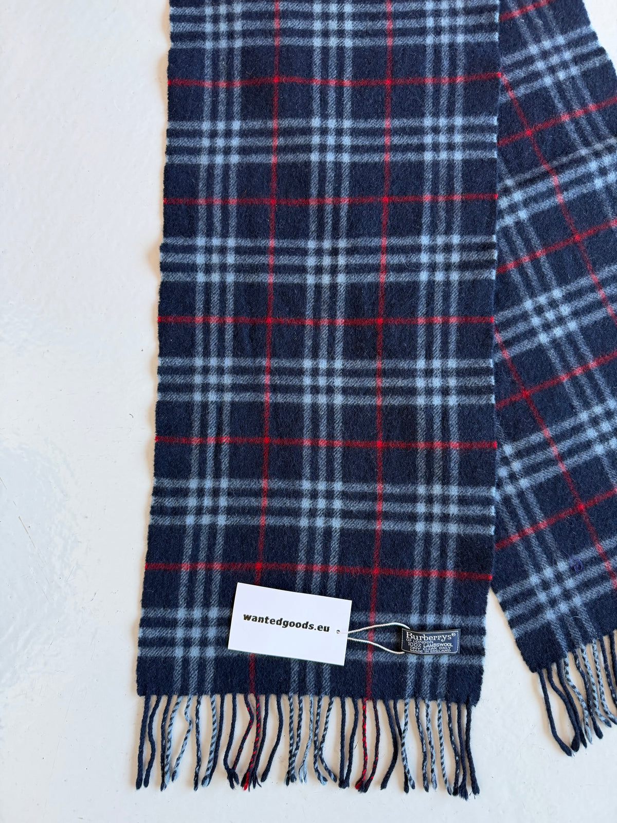 Vintage Burberry navy blue nova check wool scarf