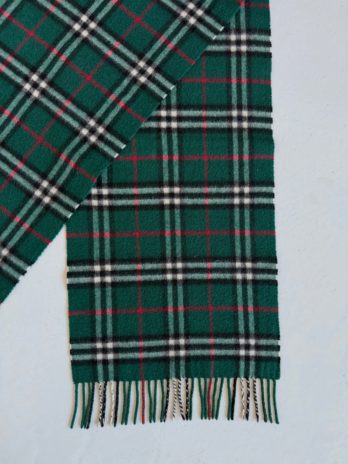 Vintage Burberry green nova check cashmere scarf