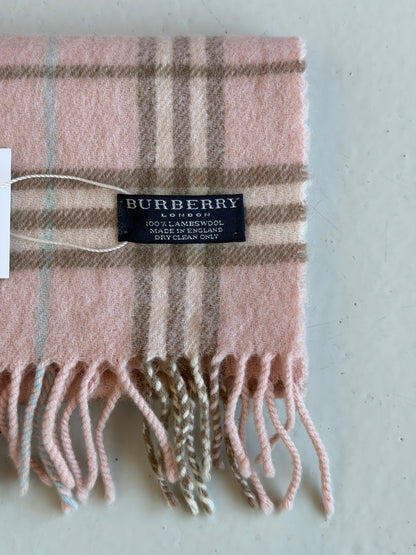 Vintage Burberry pink nova check wool scarf