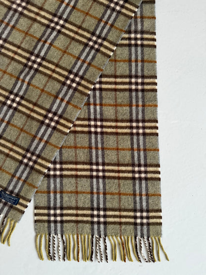 Vintage Burberry sage green nova check cashmere scarf
