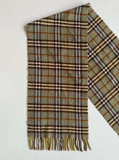 Vintage Burberry sage green nova check cashmere scarf