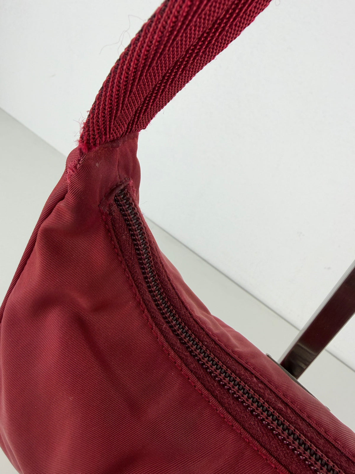 Vintage prada tessuto nylon triangle logo mini hobo bag
