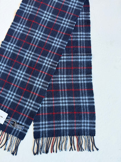 Vintage Burberry navy blue nova check wool scarf