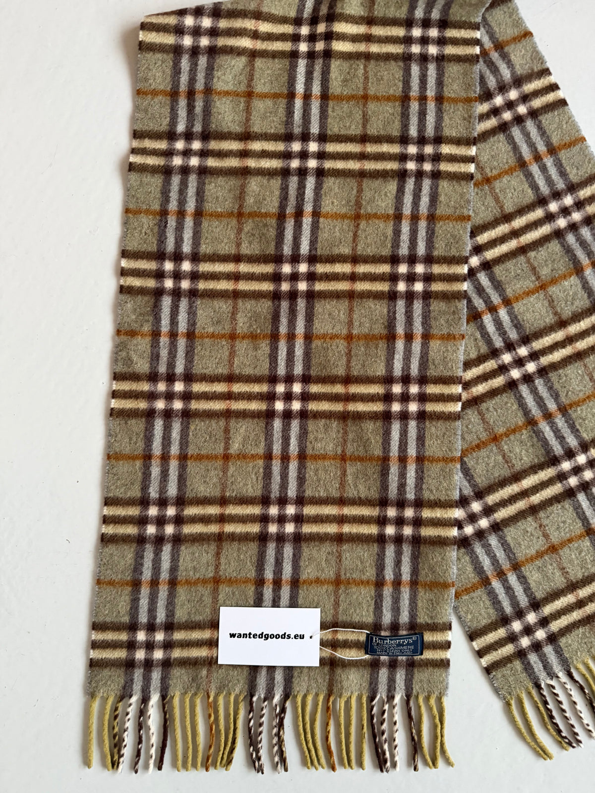 Vintage Burberry sage green nova check cashmere scarf
