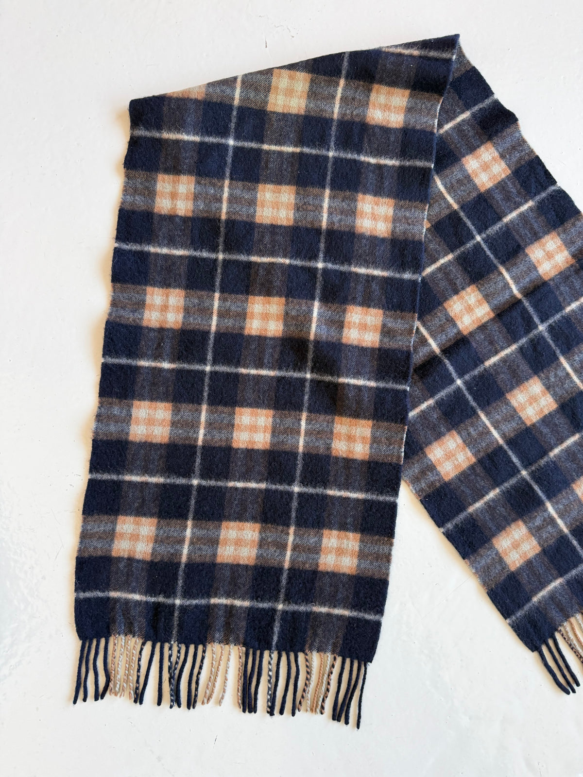 Vintage Burberry navy blue nova check cashmere scarf