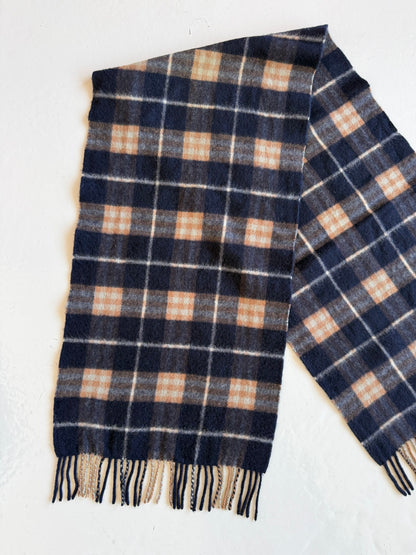 Vintage Burberry navy blue nova check cashmere scarf