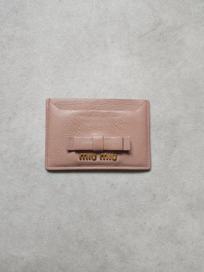Miu miu leather bow cardholder in dusty pink