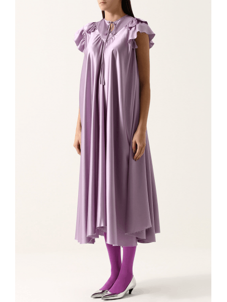 SS2018 Balenciaga silk ruffle loose long dress in lilac