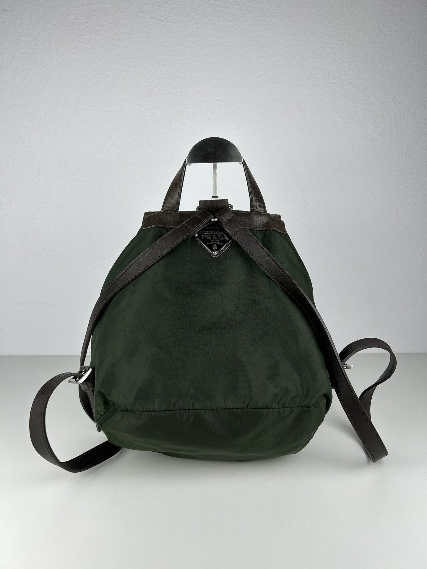 Vintage Prada nylon and leather triangle logo cargo backpack