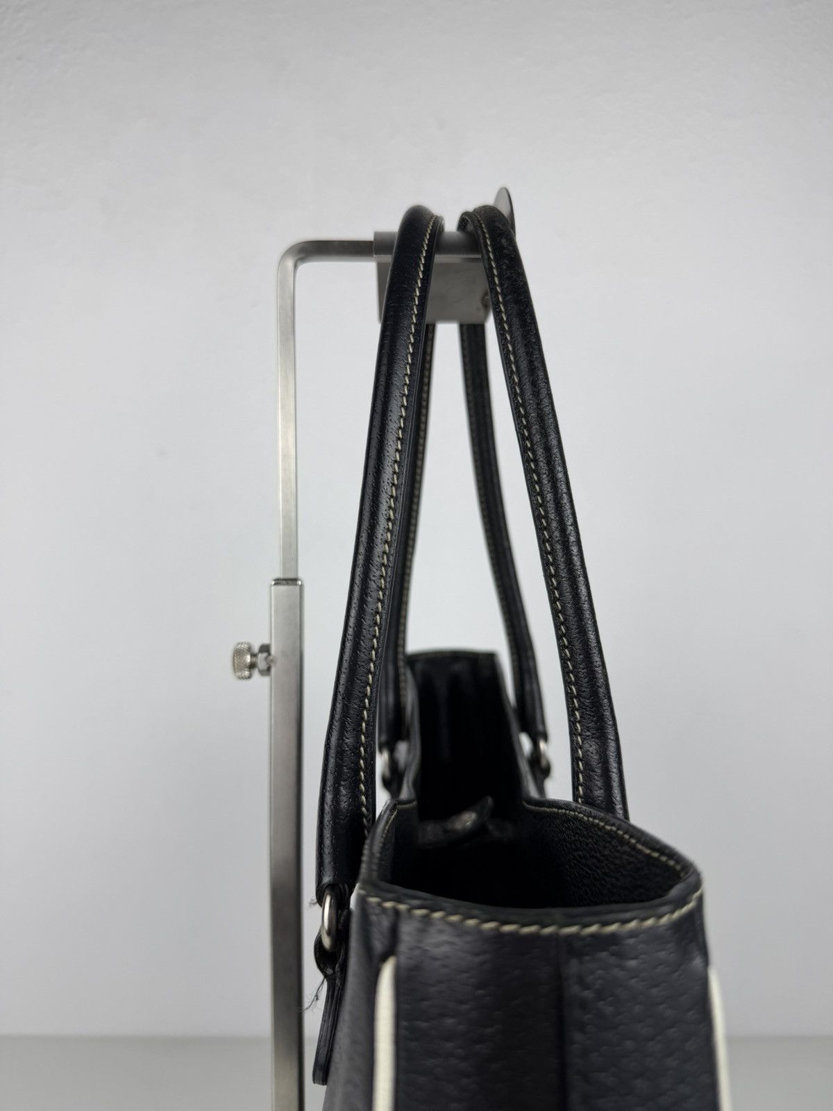 Vintage Prada leather triangle logo tote bag