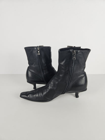 Archive Prada lamb leather kitten heel buckled ankle boots