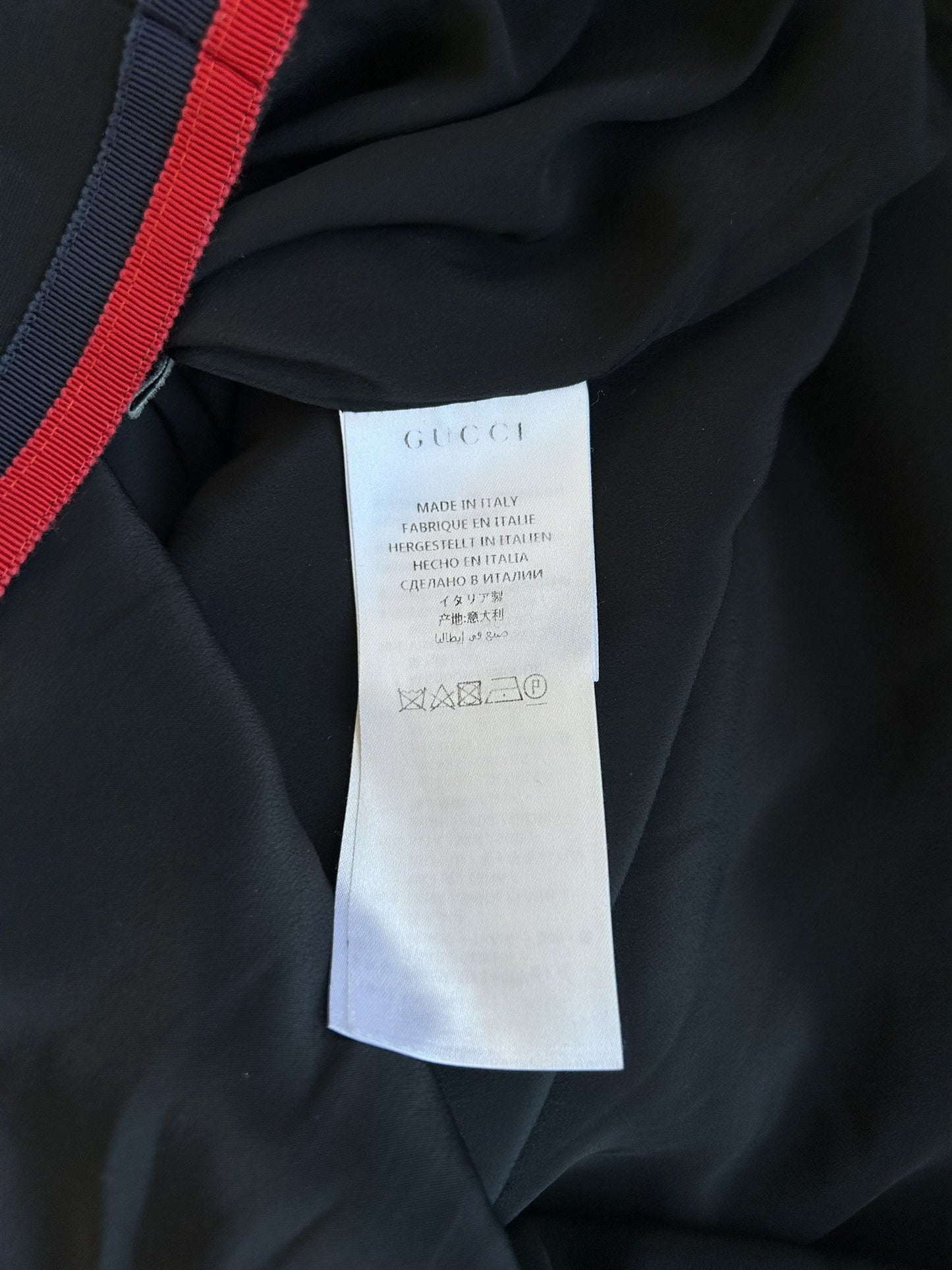 2017 Gucci ribbon trim short sleeve wool and silk mini dress