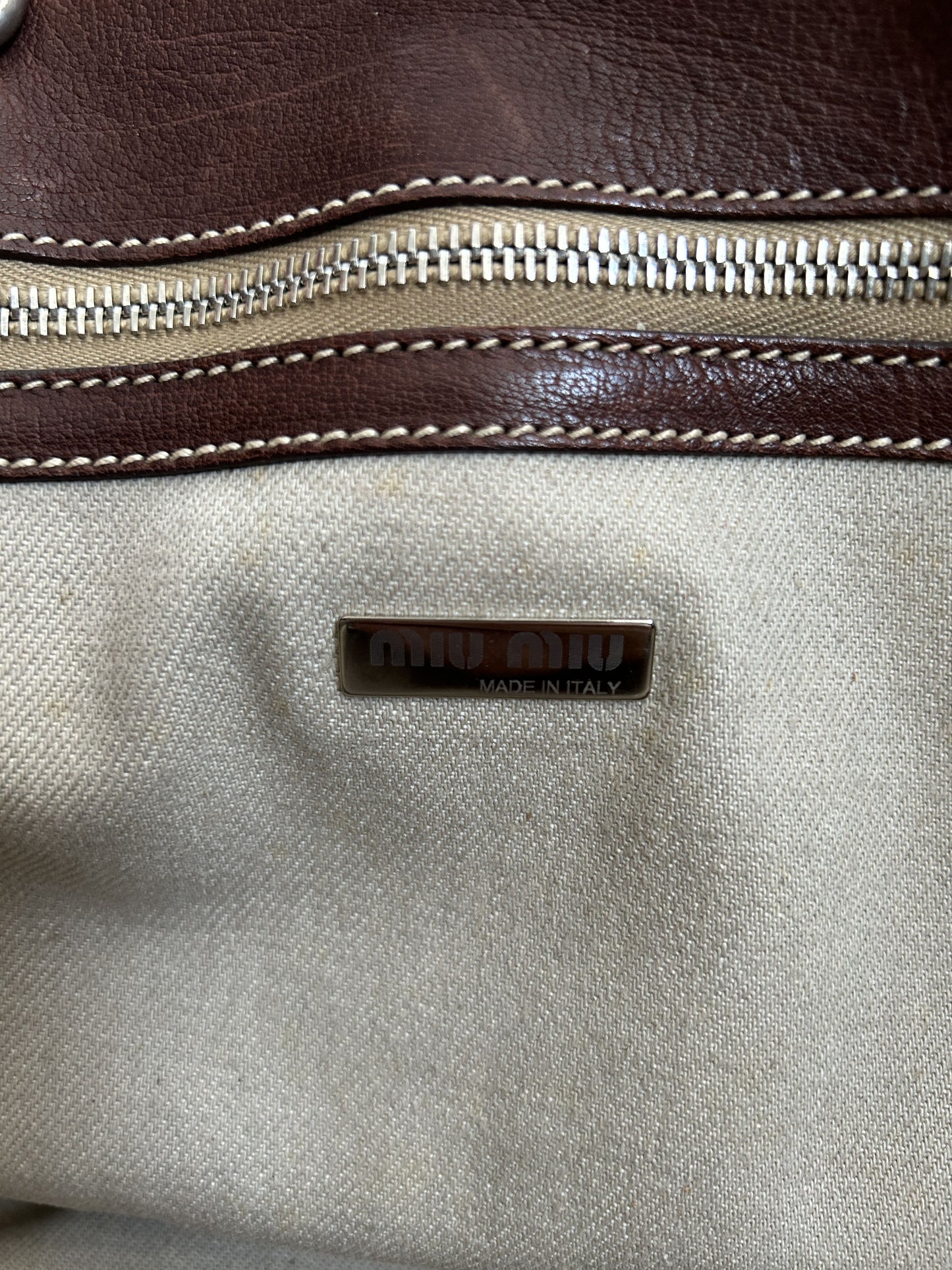 Vintage 90s archive miu miu raffia and leather tote bag