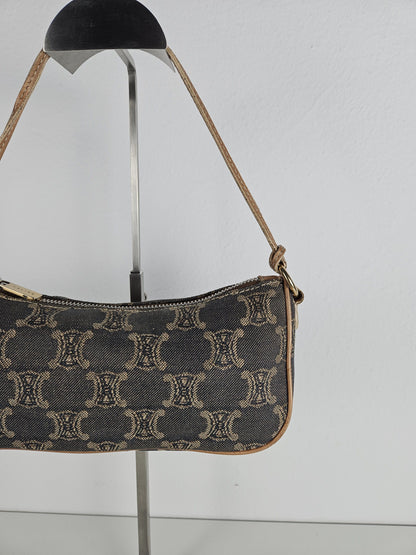 Vintage celine triomphe denim mini handbag pochette baguette