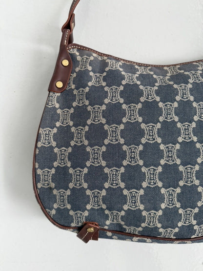 Celine macadam monogram denim shoulder/ crossbody bag